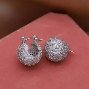Silver Zircon Ball Earrings Luxury Exquisite White Gold Plated